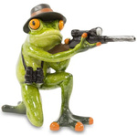 Figurka Żaba zielona w kapeluszu z pistoletem 13cm
