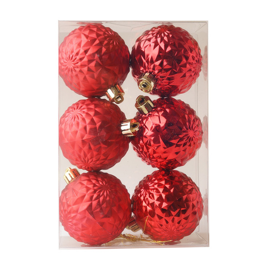 Bombki czerwone tłoczone matowe/lakierowane 6sztuk 6cm