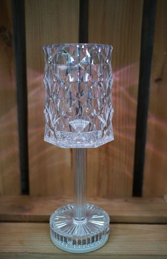 Lampka plastikowa z baterią USB 26cm kryształ kielich