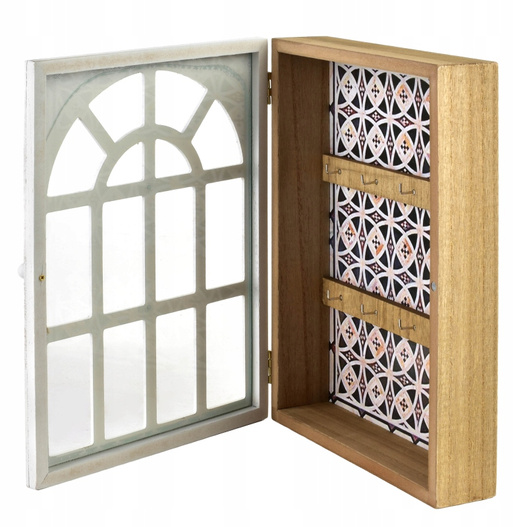 Skrzynka na klucze drewniana biała okna łuk 28x21,5x6cm