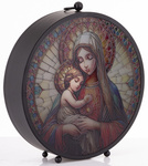Lampion witraż LED czarny z Maryją z Dzieciątkiem 27x25cm