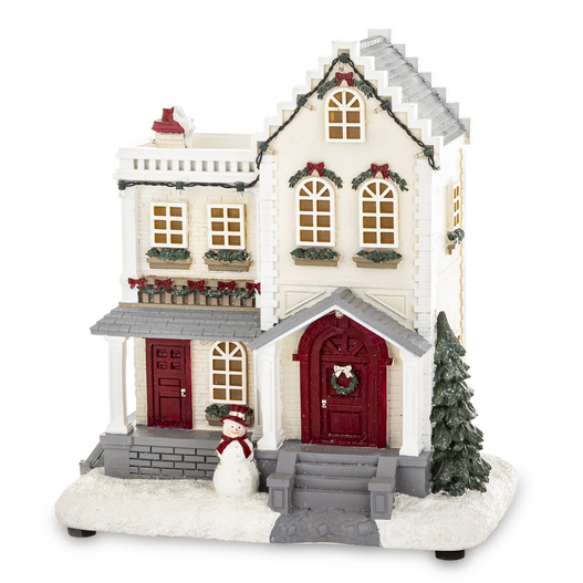 Domek scenka LED kremowy, szary dach podwójny bordo drzwi 26,5x23 grający