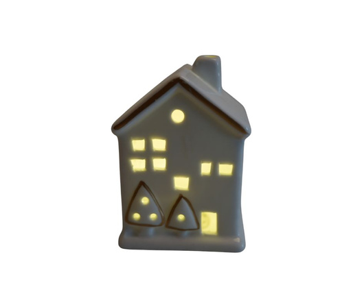 Domek LED biały, złote choinki 8,5 cm