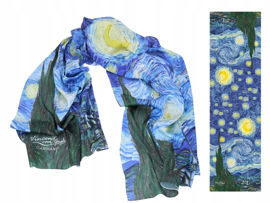 Szal niebieski Vincent van Gogh, Gwiaździsta Noc 45x180cm