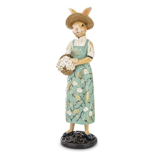 Figurka Królik ONA w zielono-złotej sukni 25cm