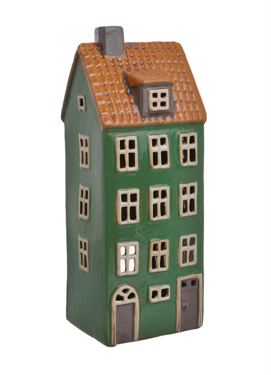 Domek Holenderski T-light ciemno zielony z brązowym dachem 3piętra
