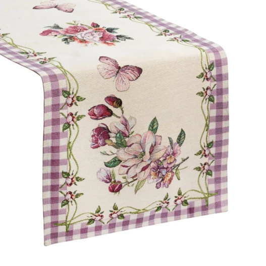 Bieżnik na stół Fiolet Kratka 40x140cm Chenille 