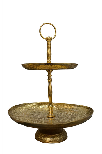 Patera metalowa 2-poziomy złota karbowana 29x35cm