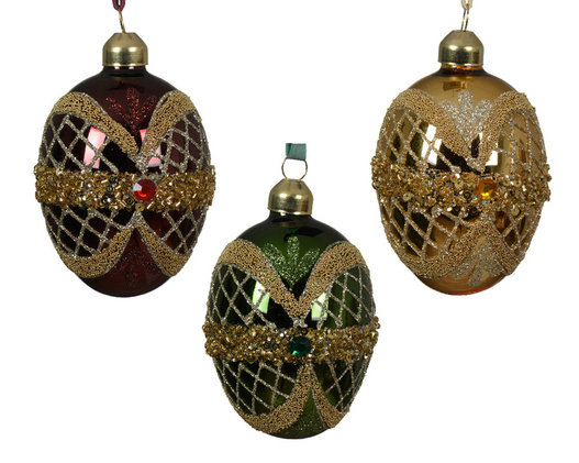 Bombka szklana jajo faberge 3 wzory 8 cm