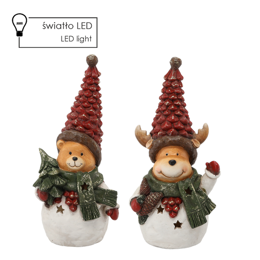 Miś/Renifer ceramiczny LED biały, czerwona czapa choinka 36cm