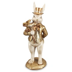 Figurka Królik ON szczotkowany w złotym fraku z kwiatami w ręku 49,5cm