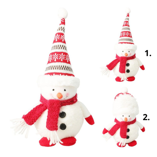 Bałwan biały pluszowy, czerwony szalik 25cm 2wzory