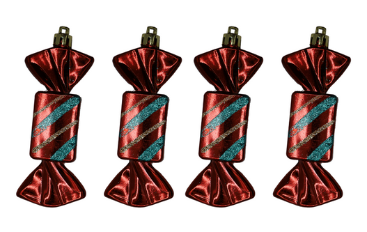 Bombki cukierki 4sztuki bordowo- seledynowe paski 4 cm