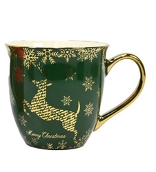 Kubek ceramiczny zielony 560ml złoty renifer złote ucho