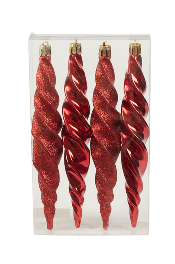 Bombki sople kręcone czerwone 4 sztuki 17cm