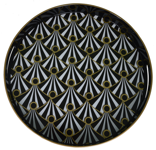 Taca okrągła czarno-biało-złoty wzór 37cm