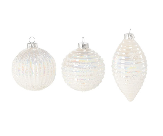 Bombka szklana 1sztuka biała plisowana okrągła/podłużna 3 wzory