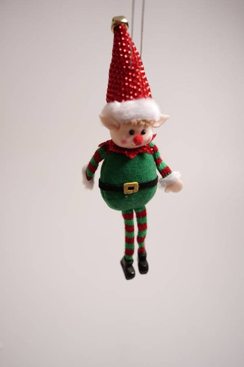 Elf filcowy zielono-czerwony zwisające nogi 28cm
