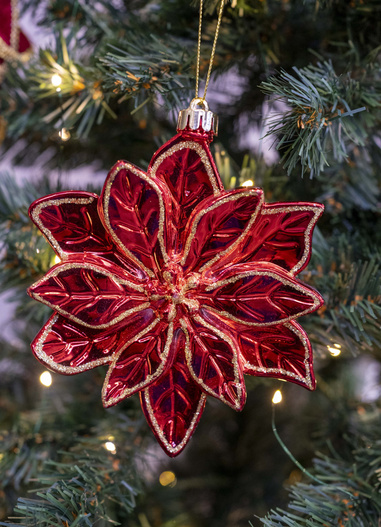 Bombka kwiat czerwona ze złotym brokatem 14,5 cm 1 sztuka