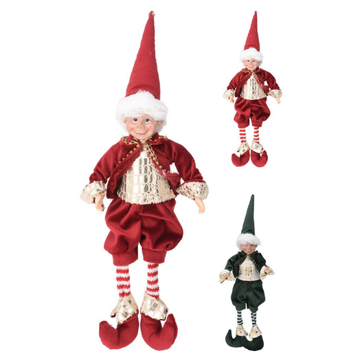 Elf aksamit czerwony/zielony zwis nogi 40 cm