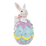 Figurka Królik biały na jajku niebieskim pastel 16,5cm