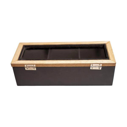 Pudełko drewniane czarne "Home" z 3 przegrodami 23cm