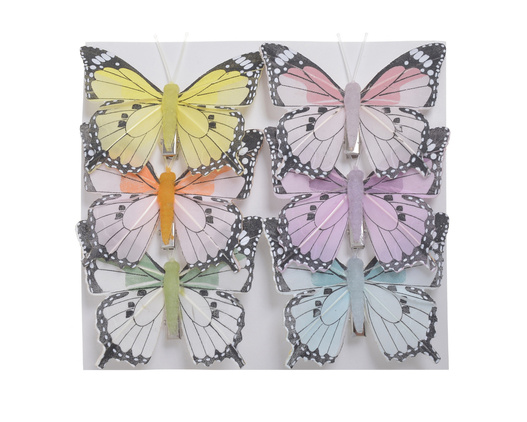 Motyl na klipsie 6sztuk żółty/róż/fiolet/zielony/turkus 6cm