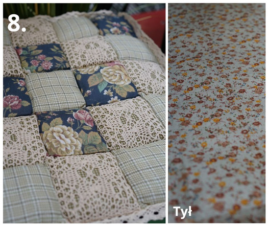 Patchwork poduszka na krzesło koronka mix 40x40cm