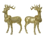 Renifer ceramiczny stojący złoty z wiankiem 22x16cm