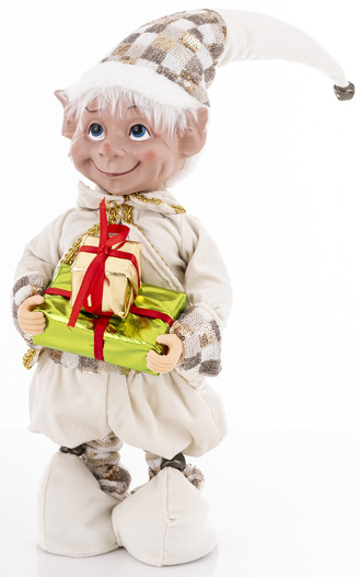 Elf aksamit kremowy stojący z prezentami 62cm