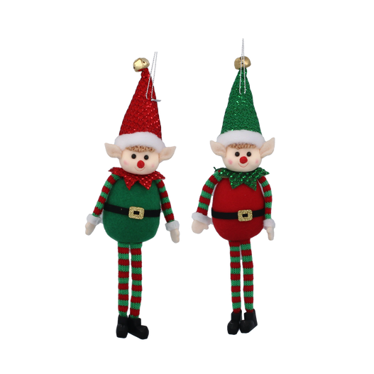 Elf filcowy zielono-czerwony zwisające nogi 28cm