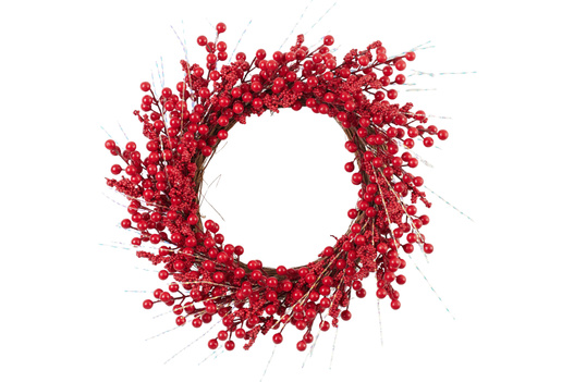 Wianek witki czerwone kulki kaszka gałązki opalizujące 47 cm