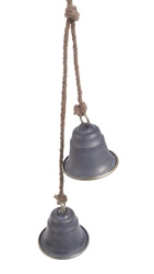 Zawieszka dzwonki 2sztuki metalowe szare sznur jutowy 8 cm