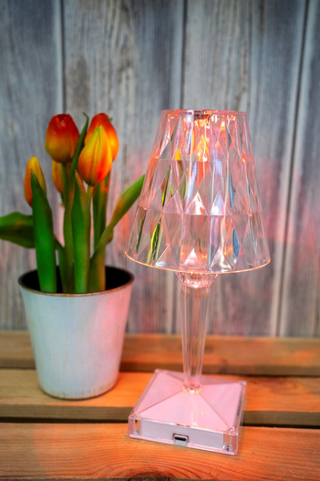 Lampka plastikowa z baterią USB 24cm kryształ