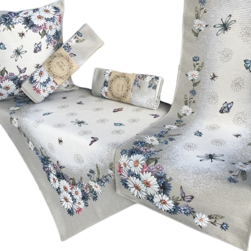 Bieżnik na stół Białe Margerytki 40x100cm Chenille