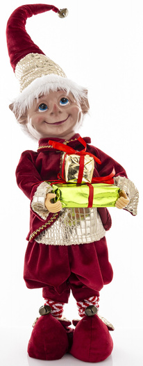 Elf aksamit czerwony stojący z prezentami 72cm