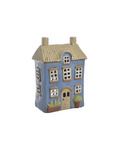 Domek Holenderski T-light niebieski, beżowe drzwi zielone kwiaty 24 cm