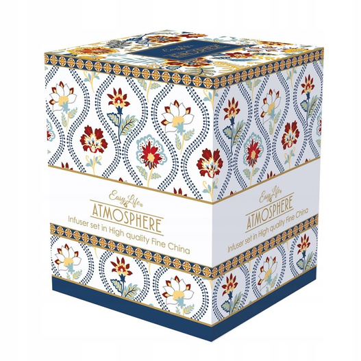 Kubek z zaparzaczem żółto-niebiesko-bordowe kwiaty 350ml  