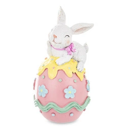 Figurka Królik biały na jajku róż pastel 16,5cm