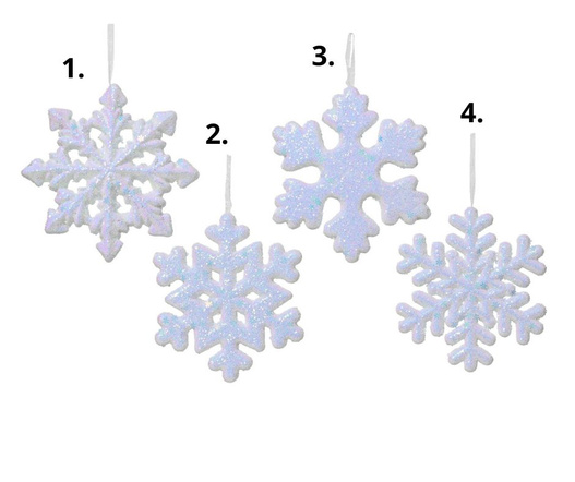Zawieszka śnieżynka piankowa biała opalizująca 20 cm 4 wzory