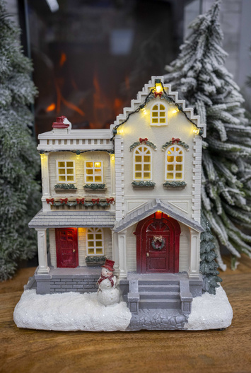 Domek LED kremowy, szary dach podwójny bordo drzwi 26,5x23 grający