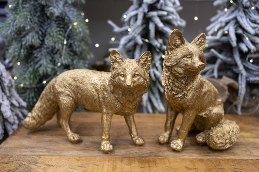 Figurka Lis ceramiczny szczotkowany złoty 20cm 2wzory