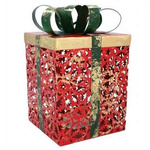 Prezent pod choinkę metalowy LED czerwony ażurowy zielona kokarda 16x26cm