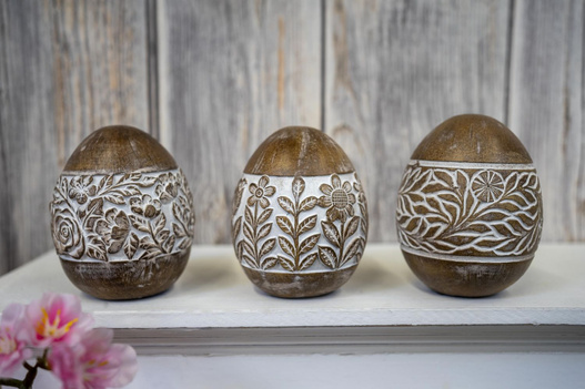 Jajko brąz przycierane ażur kwiatki 10 cm