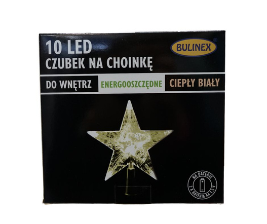 Gwiazda/czub na choinkę 10LED ciepły biały na baterię