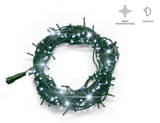 Lampki zewnętrzne 100LED białe zimne flesz