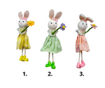 Zawieszka Zajączek w kratkę żółtej/zielonej/różowej sukience zwisające nogi 23cm