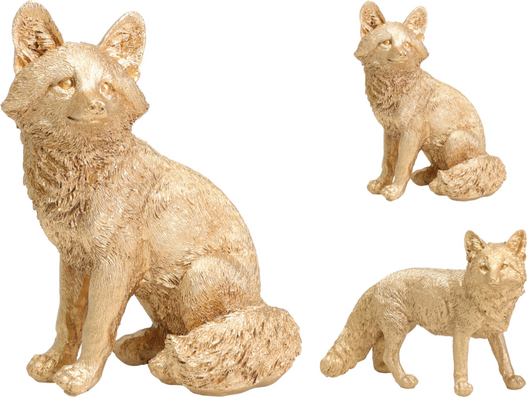 Figurka Lis ceramiczny szczotkowany złoty 20cm 2wzory