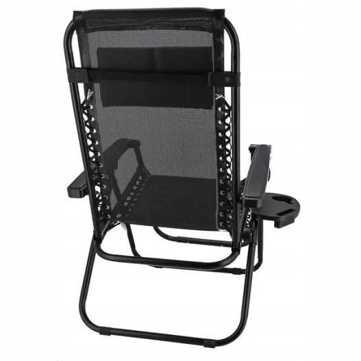 Leżak z automatycznym podnóżkiem czarny