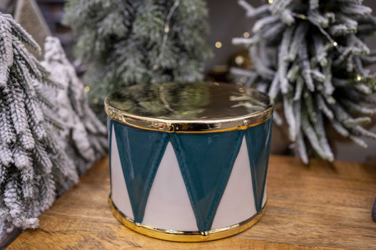 Bębenek ceramiczny biało-zielono-złoty 10,5cm